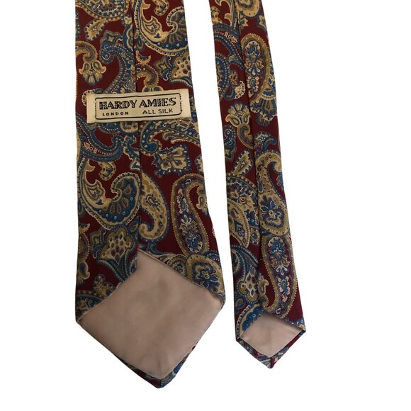 Hardy Amies London Silk Tie Red Blue Beige Paisley Mens Necktie Work Formal Gift - Picture 4 of 6